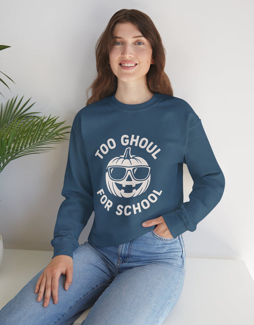 Load image into Gallery viewer, Halloween-Themed Crewneck Sweatshirt, Spooky Sweatshirt, Comfortable Fall Apparel, Gifts for Students, Unisex Halloween Clothing
