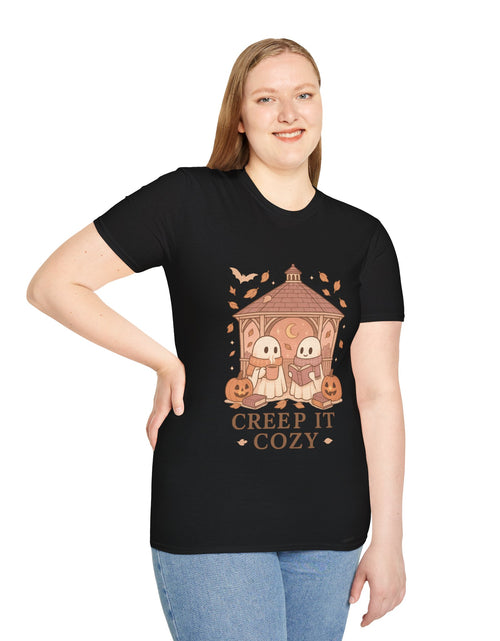 Load image into Gallery viewer, Cozy Creep It Unisex T-Shirt, Perfect for Halloween, Casual Fall Fashion, Gift for Friends, Pumpkin Lovers, Autumn Vibes
