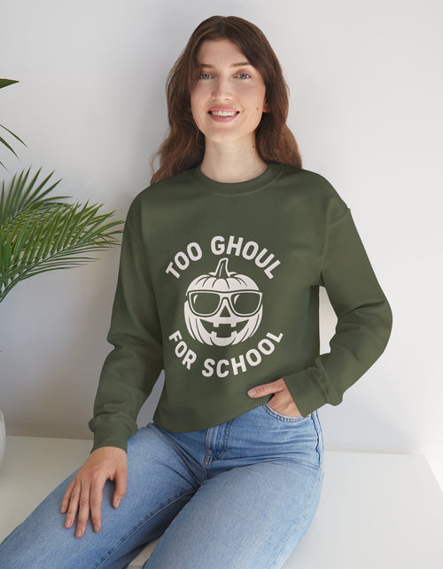 Load image into Gallery viewer, Halloween-Themed Crewneck Sweatshirt, Spooky Sweatshirt, Comfortable Fall Apparel, Gifts for Students, Unisex Halloween Clothing
